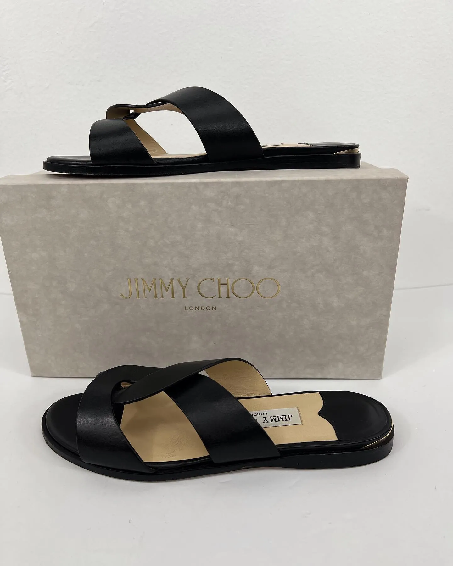 JIMMY CHOO ATIA LEATHER FLAT SLIDES