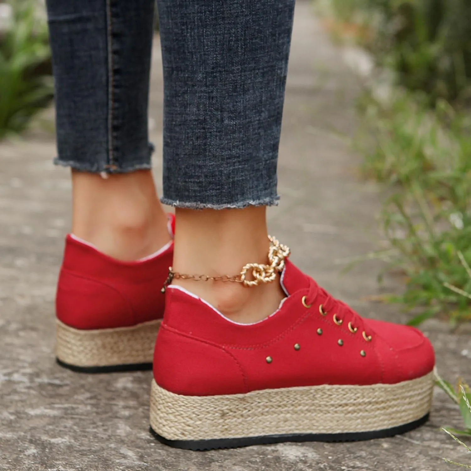 JITUUE Women's Fashion Sneakers Comfortable Casual Hemp Rope Platform Sole Espadrilles Shoes