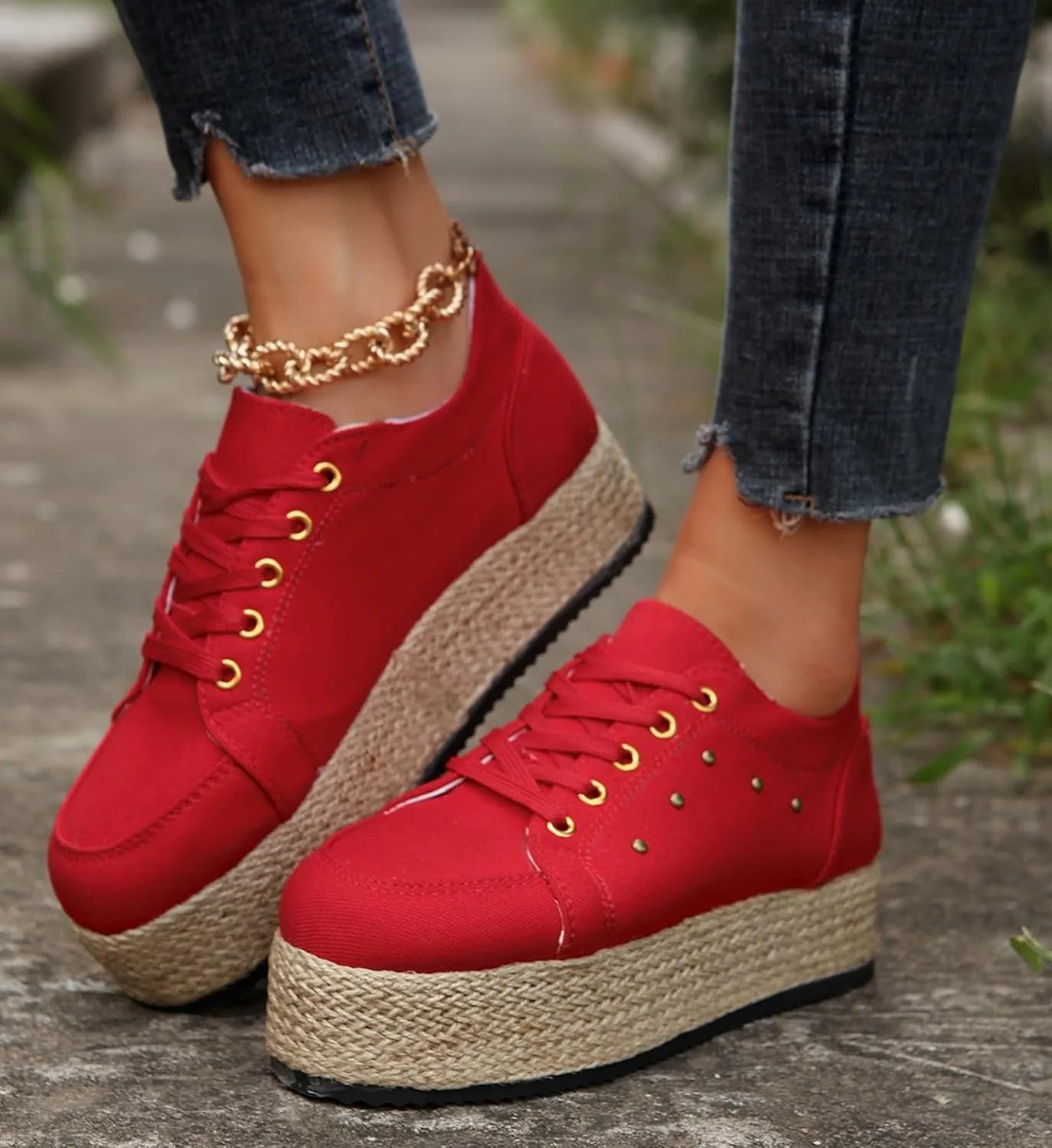 JITUUE Women's Fashion Sneakers Comfortable Casual Hemp Rope Platform Sole Espadrilles Shoes