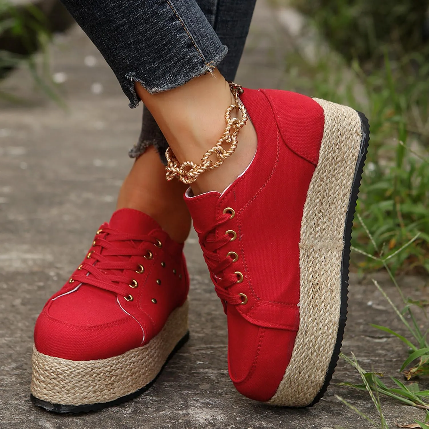 JITUUE Women's Fashion Sneakers Comfortable Casual Hemp Rope Platform Sole Espadrilles Shoes