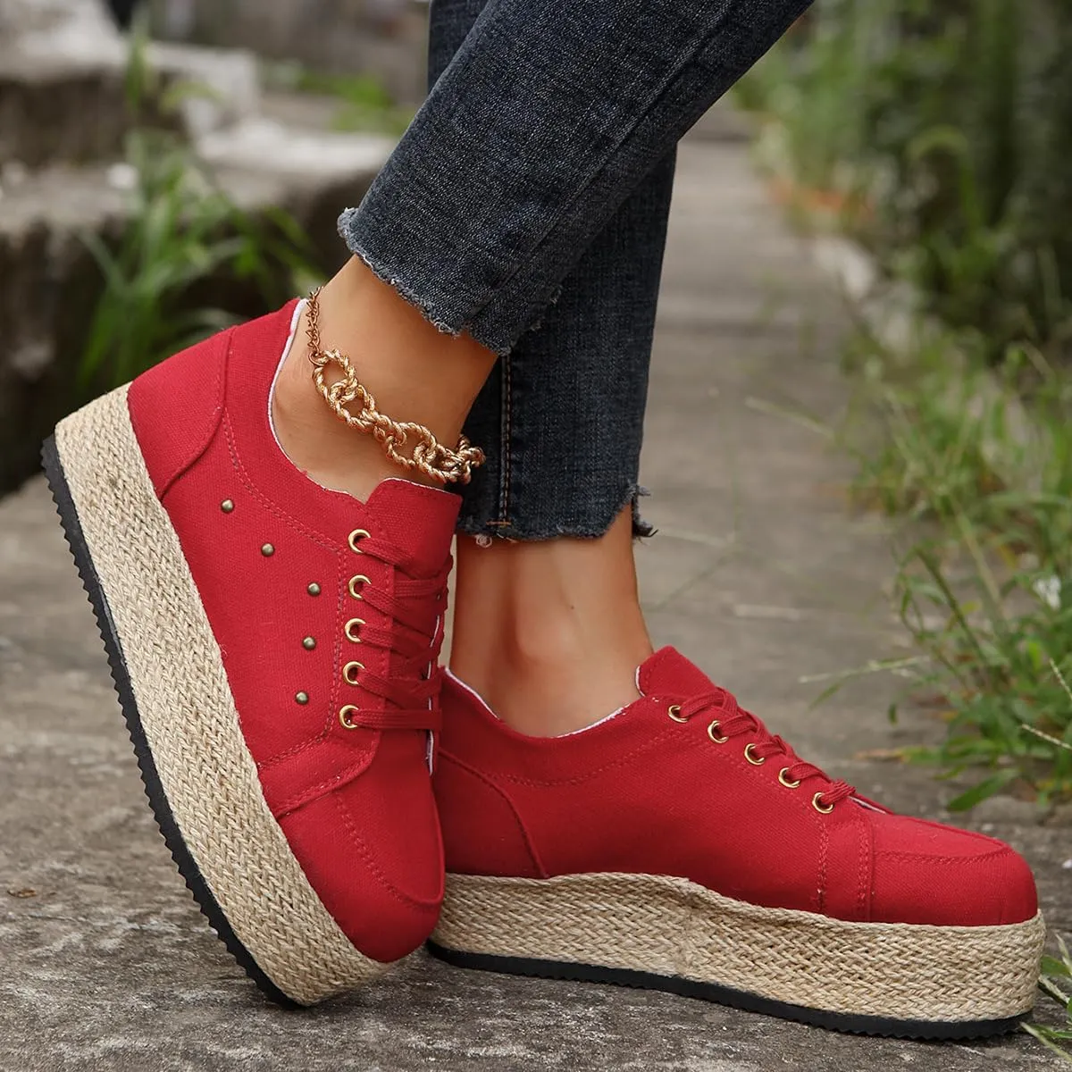 JITUUE Women's Fashion Sneakers Comfortable Casual Hemp Rope Platform Sole Espadrilles Shoes