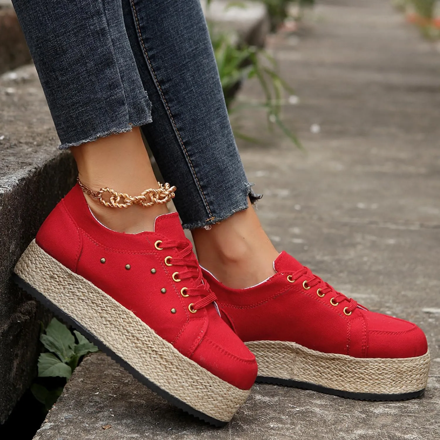 JITUUE Women's Fashion Sneakers Comfortable Casual Hemp Rope Platform Sole Espadrilles Shoes
