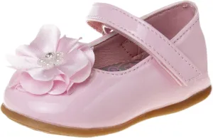 Josmo Baby-Girl's Mary Jane Flats with Flower Infants Toddlers Dress Shoe Maryjane Loafer