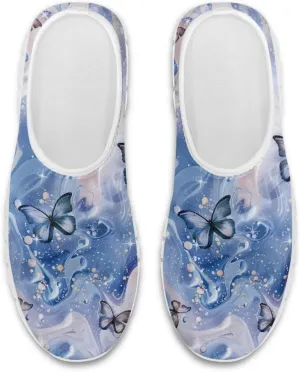 JoyLamoria Butterfly on Marble Canvas Shoes Slip On Fashion Sneakers Low Top Walking Flats Art Travel Shoes for Women