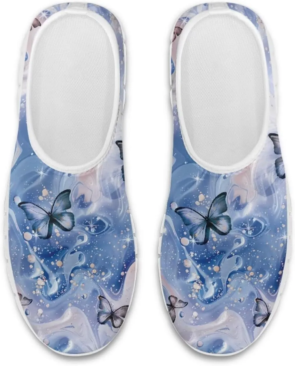 JoyLamoria Butterfly on Marble Canvas Shoes Slip On Fashion Sneakers Low Top Walking Flats Art Travel Shoes for Women