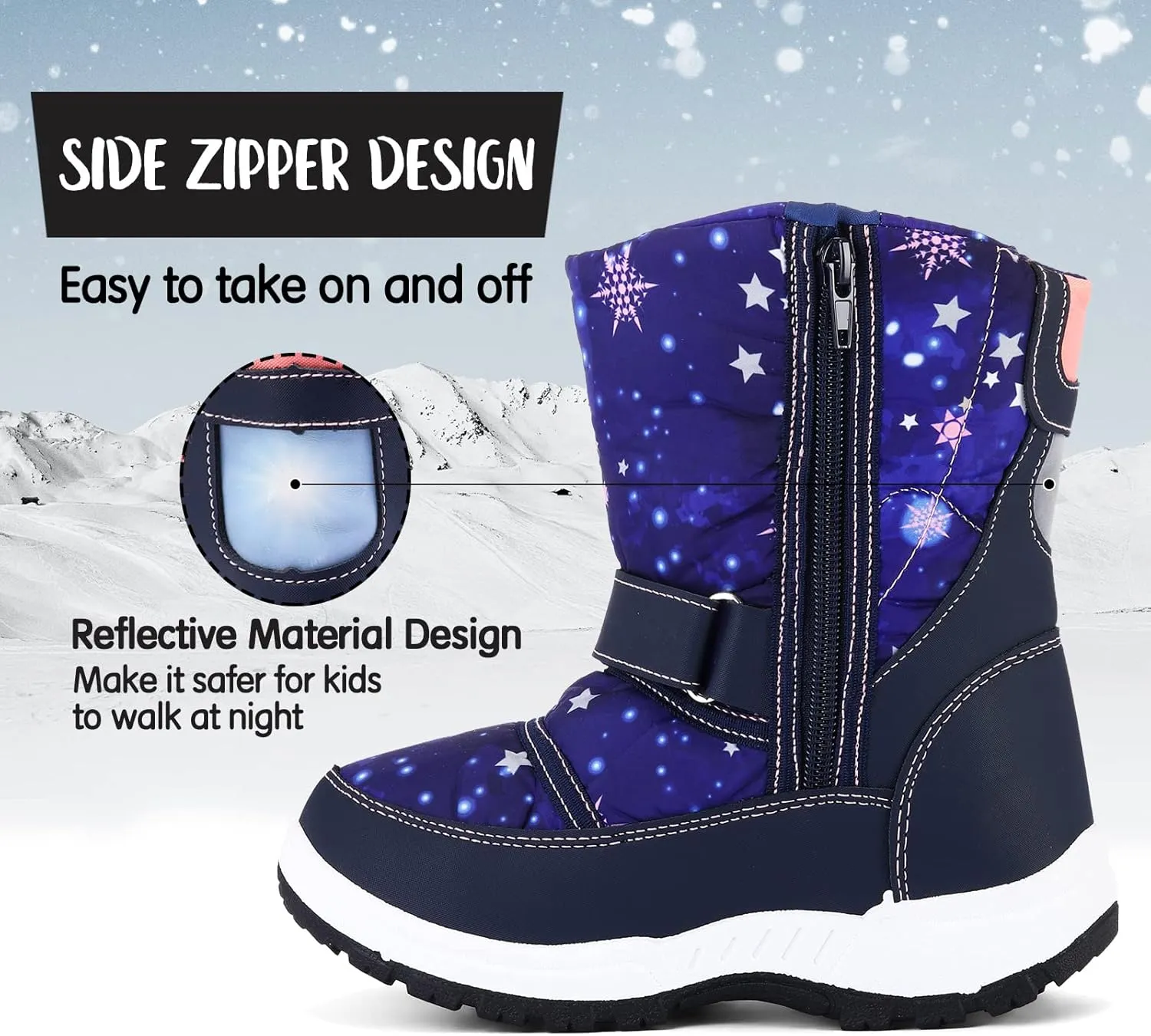 K KomForme Boys Girls Snow Boots Waterproof Winter Outdoor Boots(Toddler/Little Kid/Big Kid)
