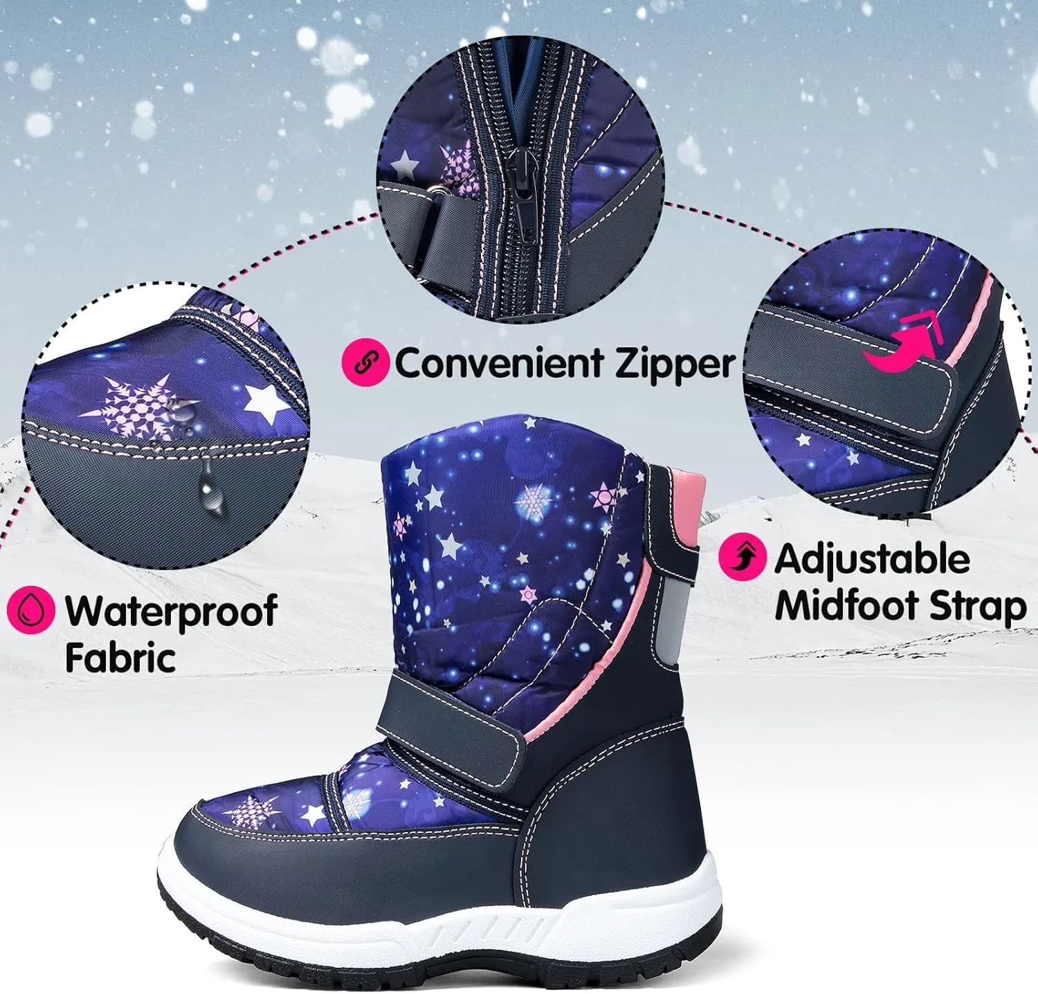 K KomForme Boys Girls Snow Boots Waterproof Winter Outdoor Boots(Toddler/Little Kid/Big Kid)