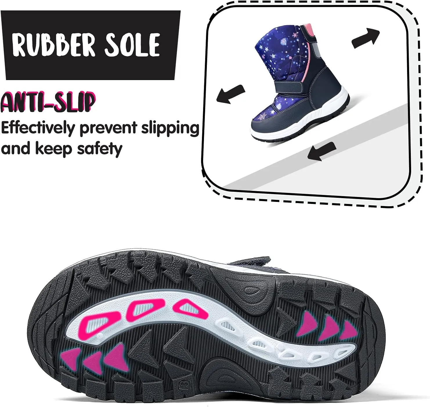 K KomForme Boys Girls Snow Boots Waterproof Winter Outdoor Boots(Toddler/Little Kid/Big Kid)