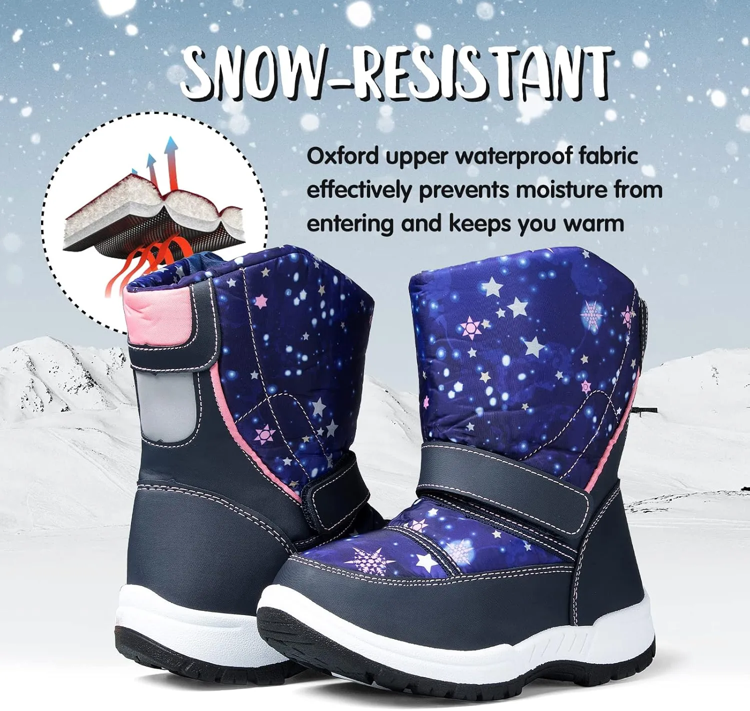 K KomForme Boys Girls Snow Boots Waterproof Winter Outdoor Boots(Toddler/Little Kid/Big Kid)