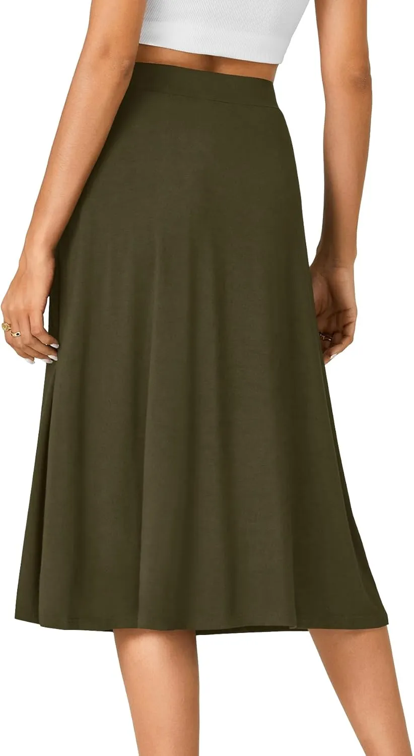 KIFOVEN Women’s Casual High Waist A Line Midi Skirt Flared Drawstring Stretchy Skirt
