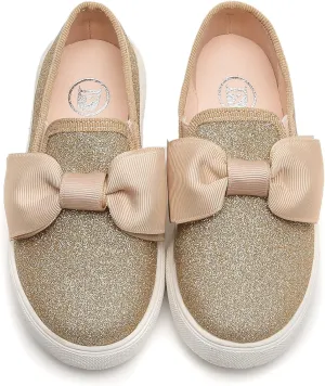 kkdom Girls Slip On Glitter Sneakers Cute Bow Lazy Tennis Shoes Loafers for Little Girls(Toddler/Little Kid/Big Kid)