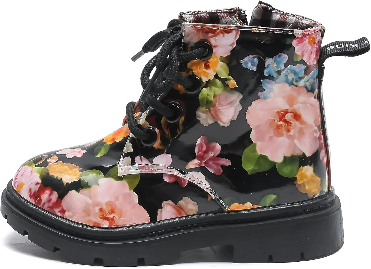 Komfyea Cute Children Boots Floral Print Girl Lace Up Boots （Toddler/Little Kids