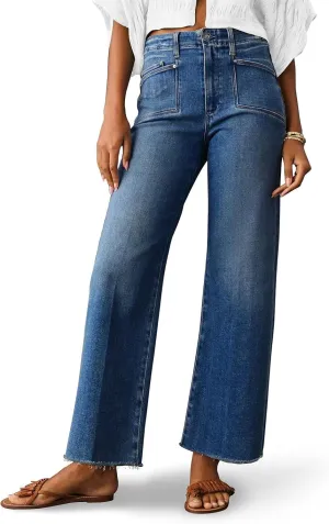 KUNMI Jeans for Women Wide Leg Baggy High Waist Boyfriends Straight Leg Stretchy Denim Pants Trendy Fall 2025