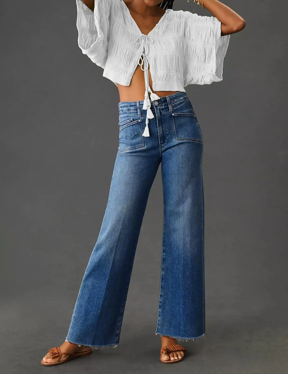 KUNMI Jeans for Women Wide Leg Baggy High Waist Boyfriends Straight Leg Stretchy Denim Pants Trendy Fall 2025
