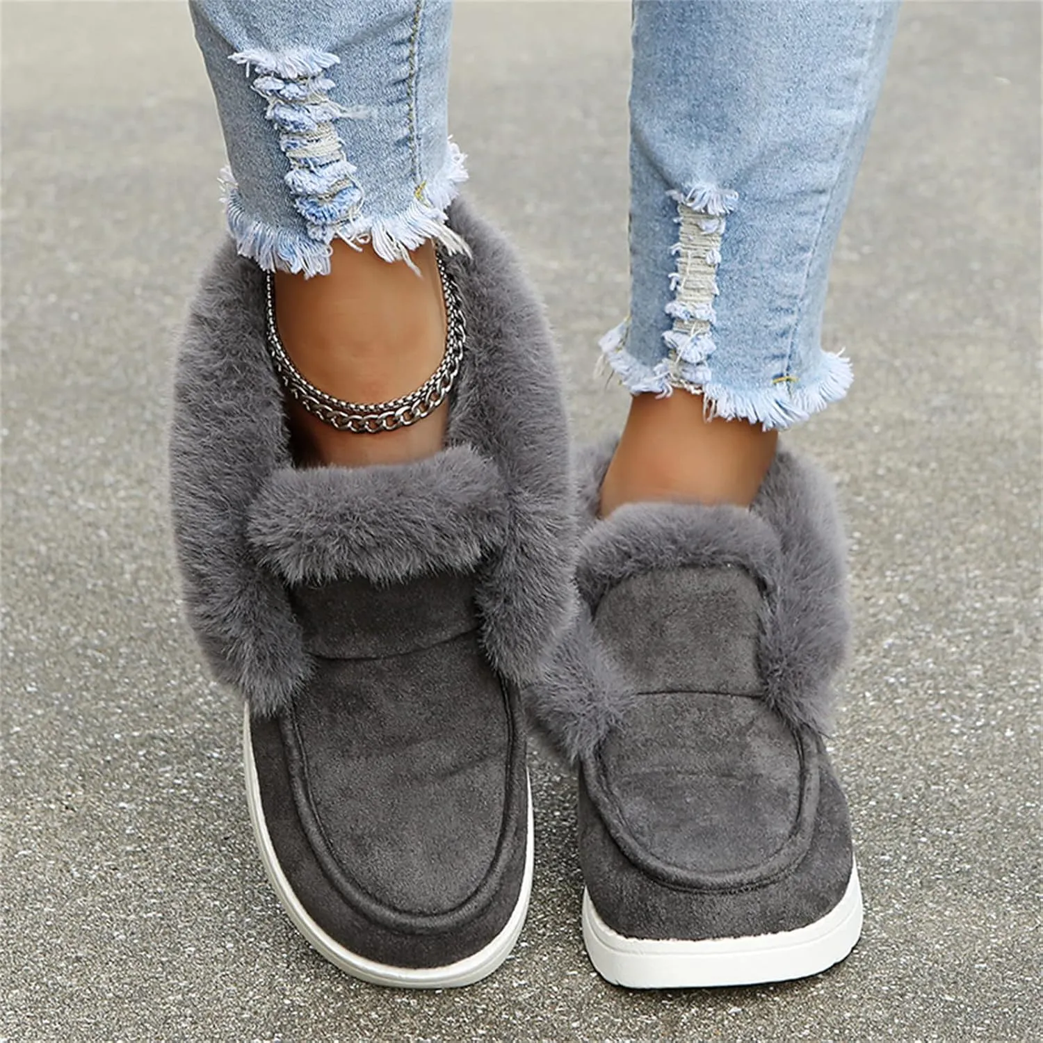 Lausiuoe Winter Boots For Women 2022 Trendy Ankle Boots Slip On Snow Fuzzy Booties Sneaker Casual Walking Shoes Loafers