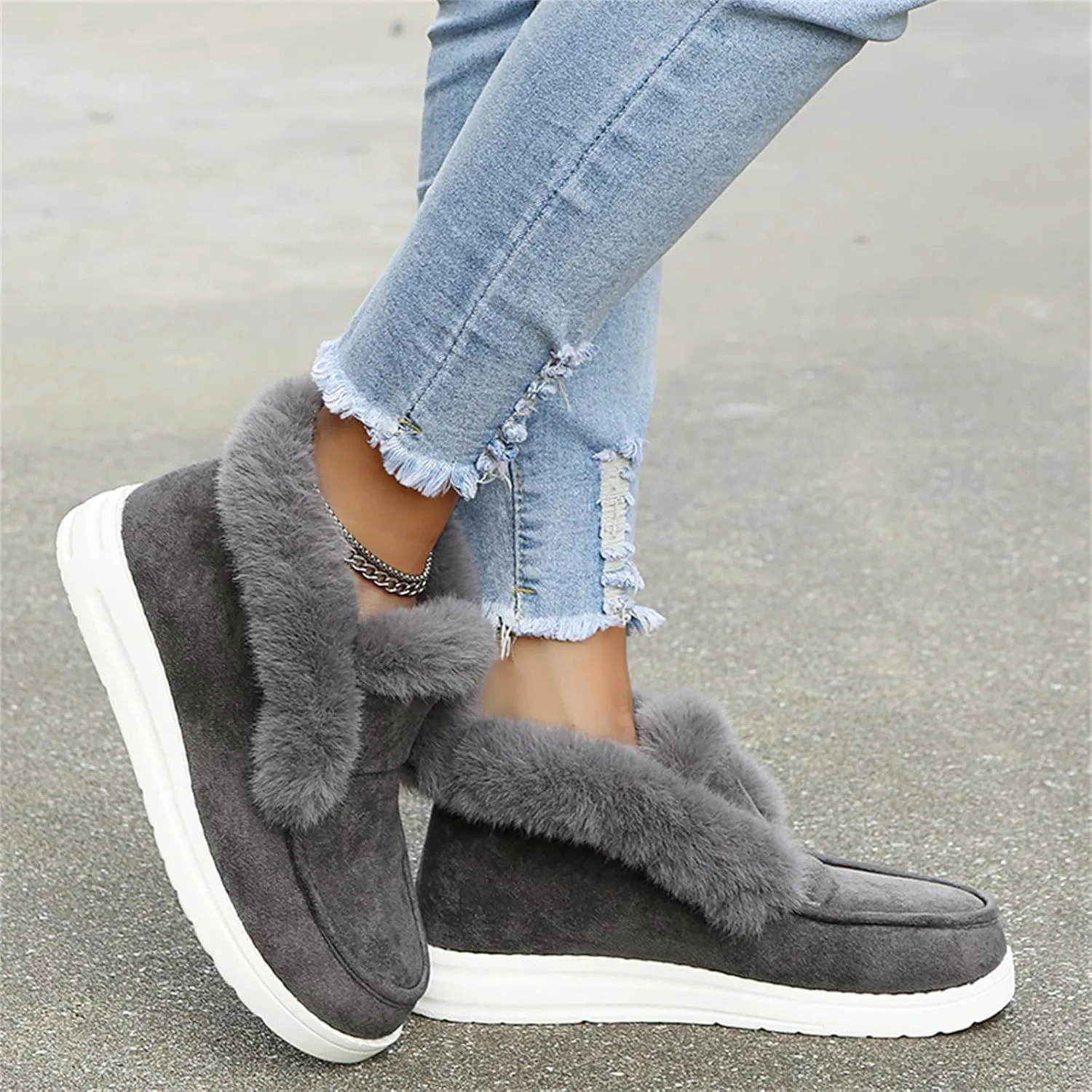 Lausiuoe Winter Boots For Women 2022 Trendy Ankle Boots Slip On Snow Fuzzy Booties Sneaker Casual Walking Shoes Loafers