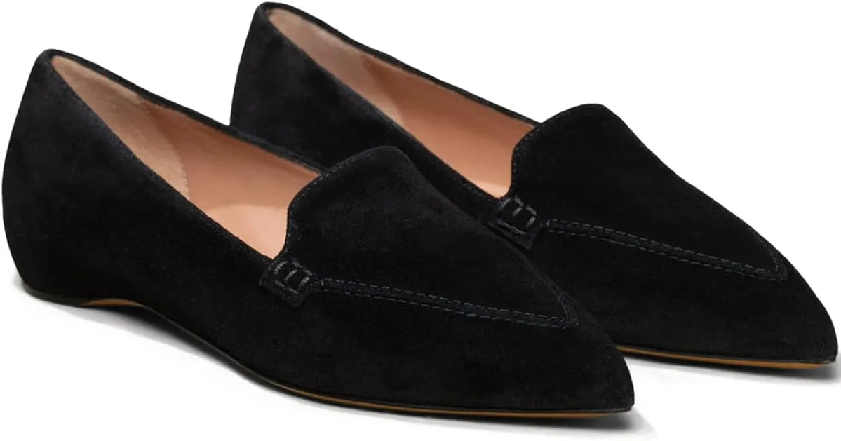 LEHOOR Women Casual Pointed Toe Loafer Flats Shoes Slip On Suede Penny Loafers Flat Heel Closed Pointy Toe Driver Coach Office Loafers Crocodile Snakeskin Flats Dressy Comfort Fall Retro 4-11 M US