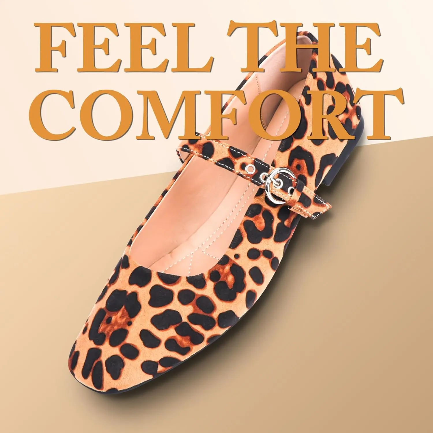 Leopard Flats for Women Mesh Ballet Flats Mary Jane Animal Print Shoes Slip On Casual Breathable Ballerina Flats