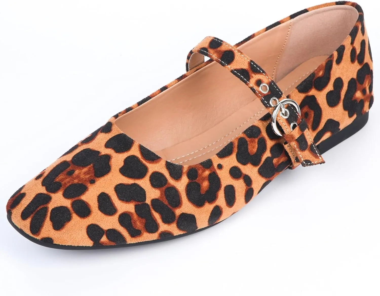 Leopard Flats for Women Mesh Ballet Flats Mary Jane Animal Print Shoes Slip On Casual Breathable Ballerina Flats
