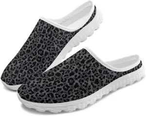 Leopard Print Mule Tennis Shoes for Women Slip on Loafers Low Top Garden Clogs Mesh Running Shoes Walking Sneaker