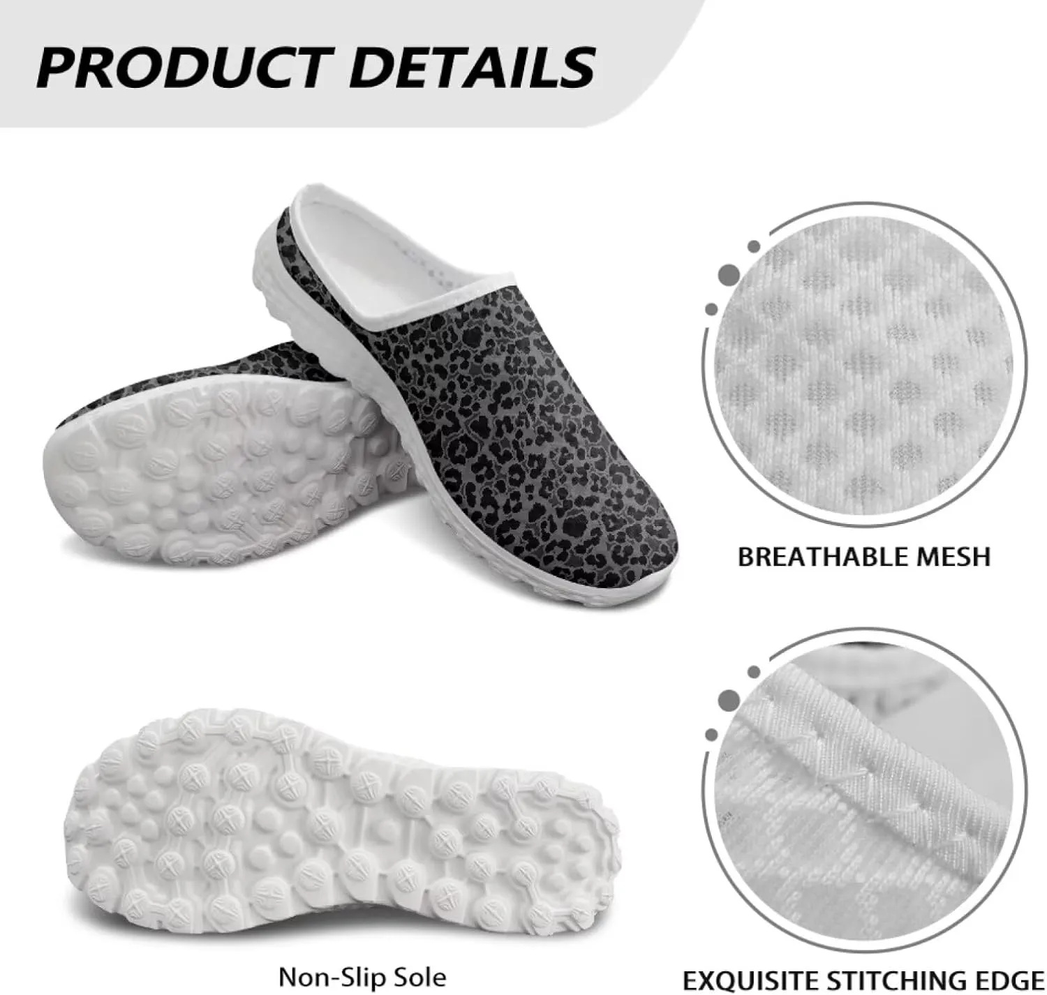 Leopard Print Mule Tennis Shoes for Women Slip on Loafers Low Top Garden Clogs Mesh Running Shoes Walking Sneaker