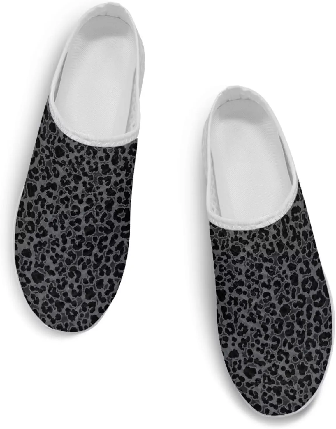 Leopard Print Mule Tennis Shoes for Women Slip on Loafers Low Top Garden Clogs Mesh Running Shoes Walking Sneaker