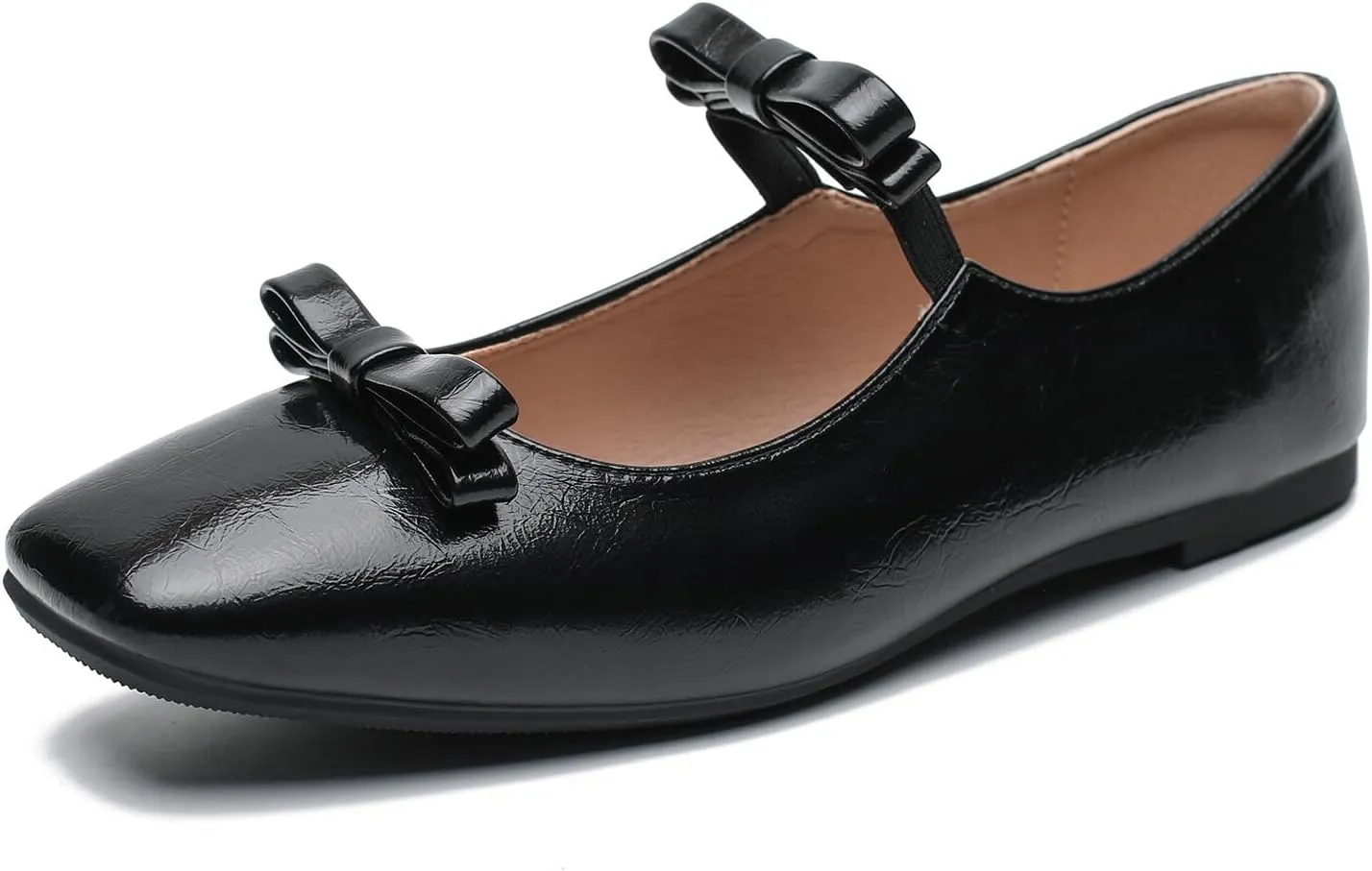 LIURUIJIA Women's Ballet Flats with Bow Square Toe Casual Comfortable Retro Mary Jane Lolita Dress Shoes