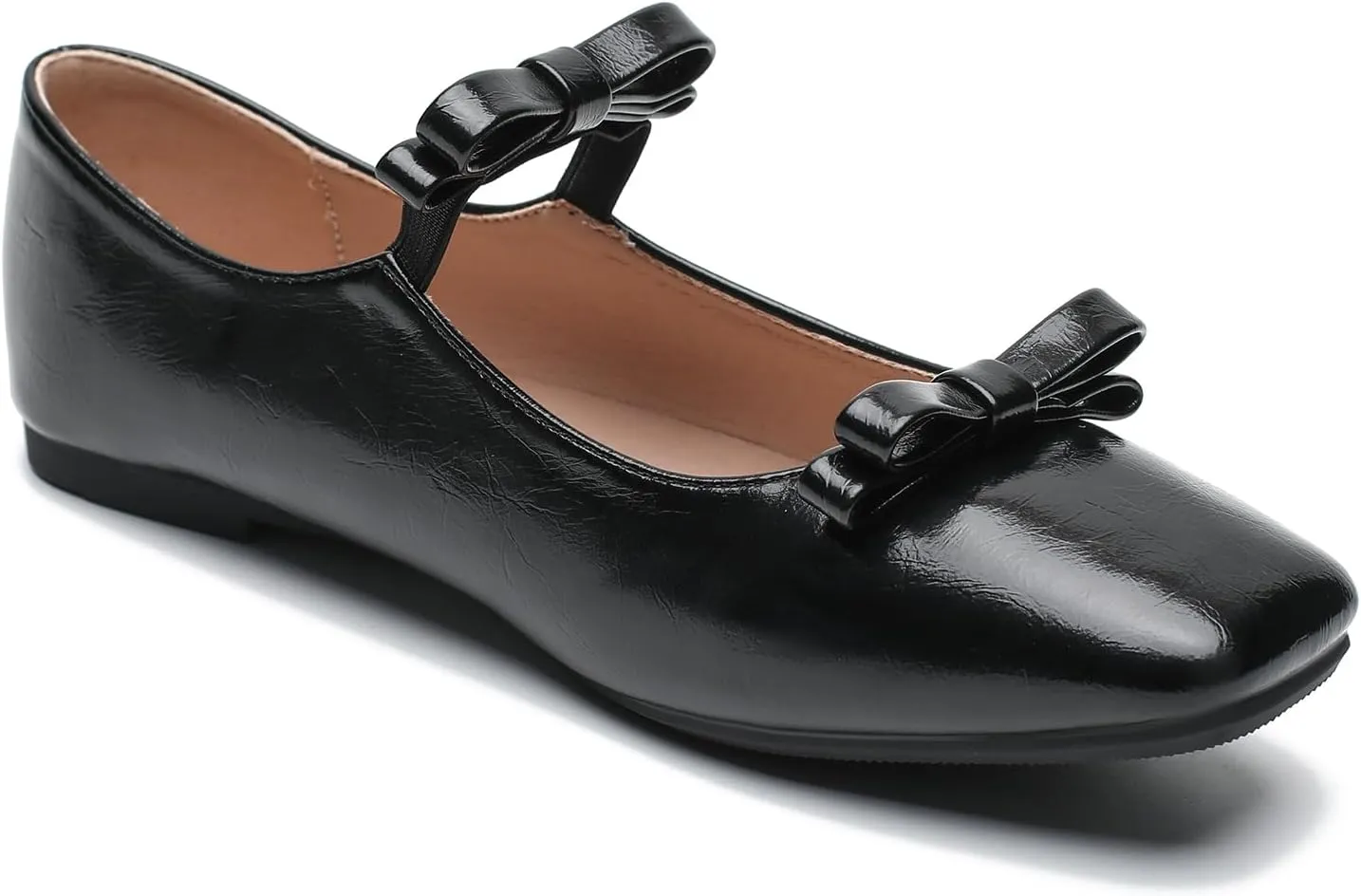 LIURUIJIA Women's Ballet Flats with Bow Square Toe Casual Comfortable Retro Mary Jane Lolita Dress Shoes