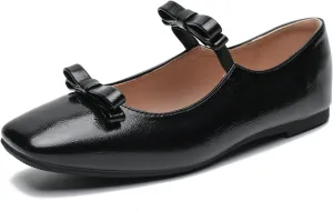 LIURUIJIA Women's Ballet Flats with Bow Square Toe Casual Comfortable Retro Mary Jane Lolita Dress Shoes