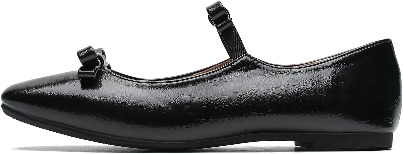 LIURUIJIA Women's Ballet Flats with Bow Square Toe Casual Comfortable Retro Mary Jane Lolita Dress Shoes