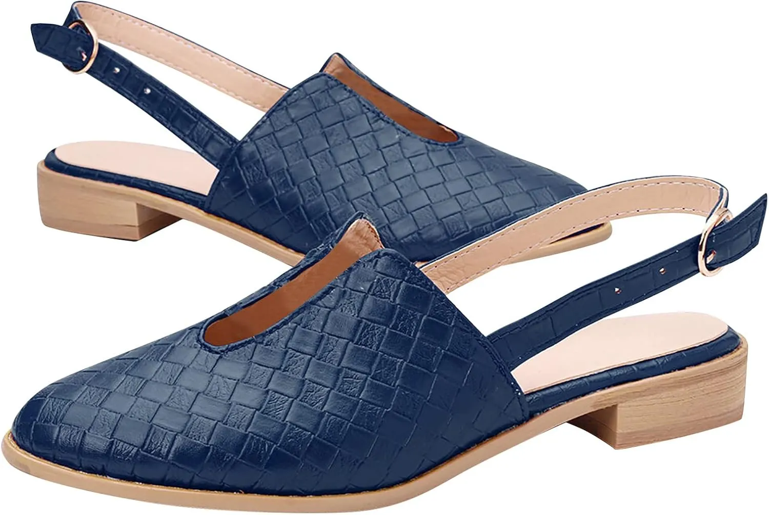 Low Heel Sandal for Women Summer Fashion Cutout Baotou Pointed Toe Closed Toe Weave Strap Buckle Casual Flat Sandalias Comfortable Slides Mules Shoes