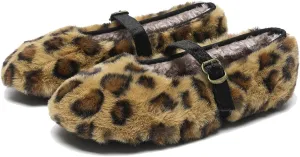 Mary Jane Flat Snap Leopard Square Toe Flats Comfortable Square Toe Flats