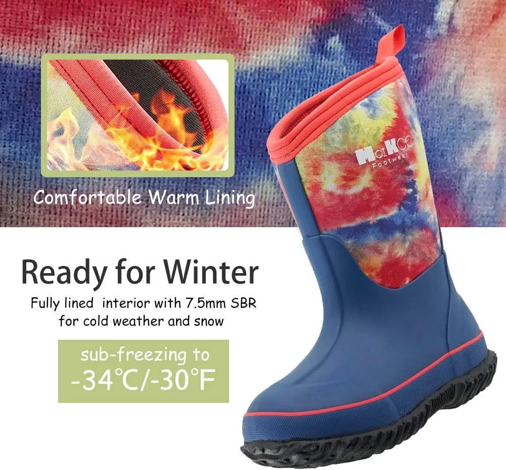MCIKCC Kids Rubber Rain Boots, Waterproof Solid Classic Pull On Snow Wellies Boot for Children Toddler Boys Girls