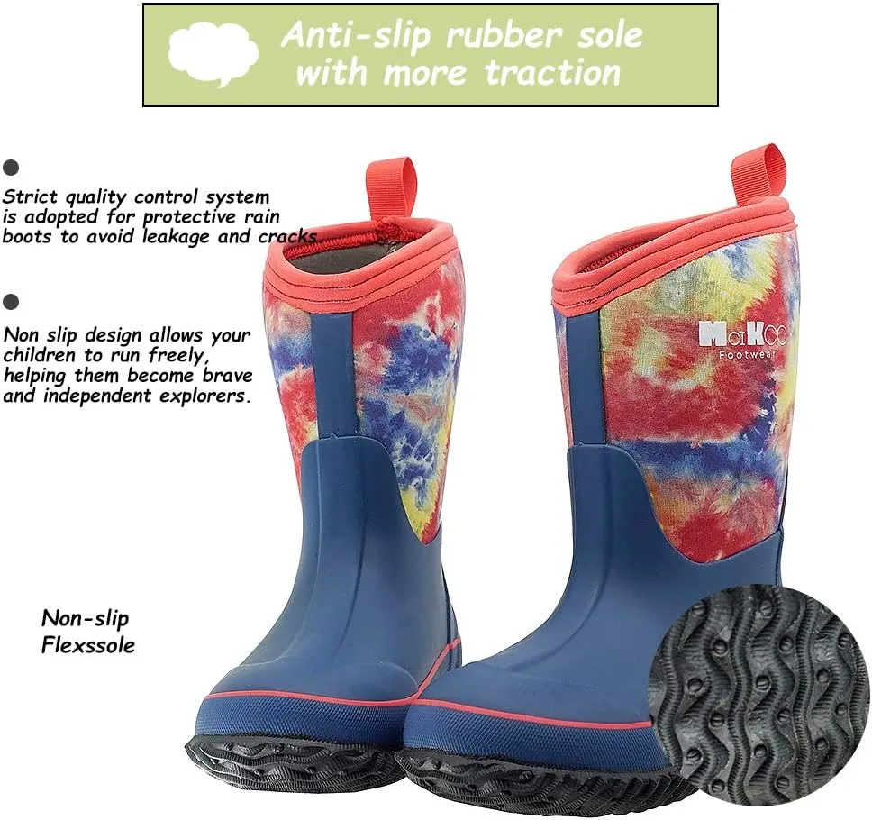 MCIKCC Kids Rubber Rain Boots, Waterproof Solid Classic Pull On Snow Wellies Boot for Children Toddler Boys Girls