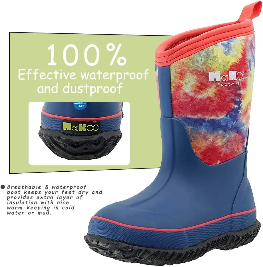 MCIKCC Kids Rubber Rain Boots, Waterproof Solid Classic Pull On Snow Wellies Boot for Children Toddler Boys Girls