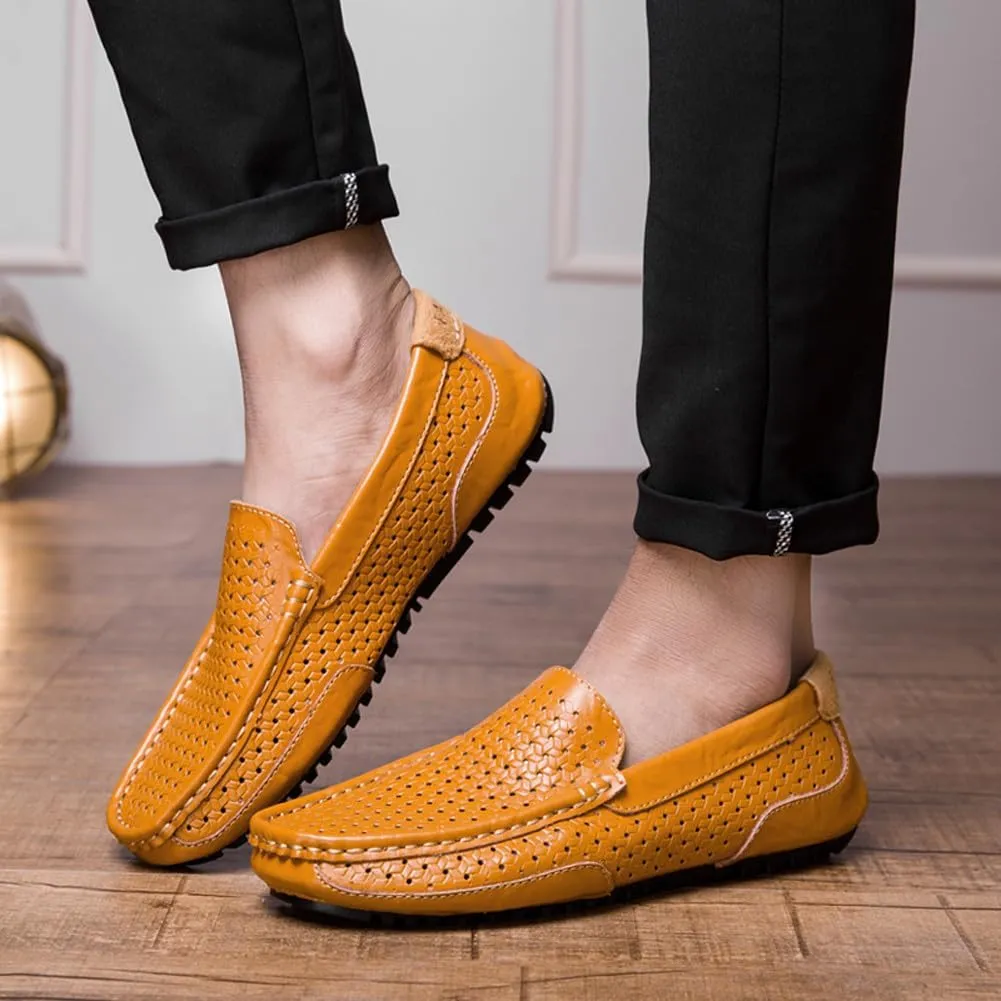Men's Casual Genuine Leather Penny Loafer Flats Slip On Soft Walking Driving Shoes