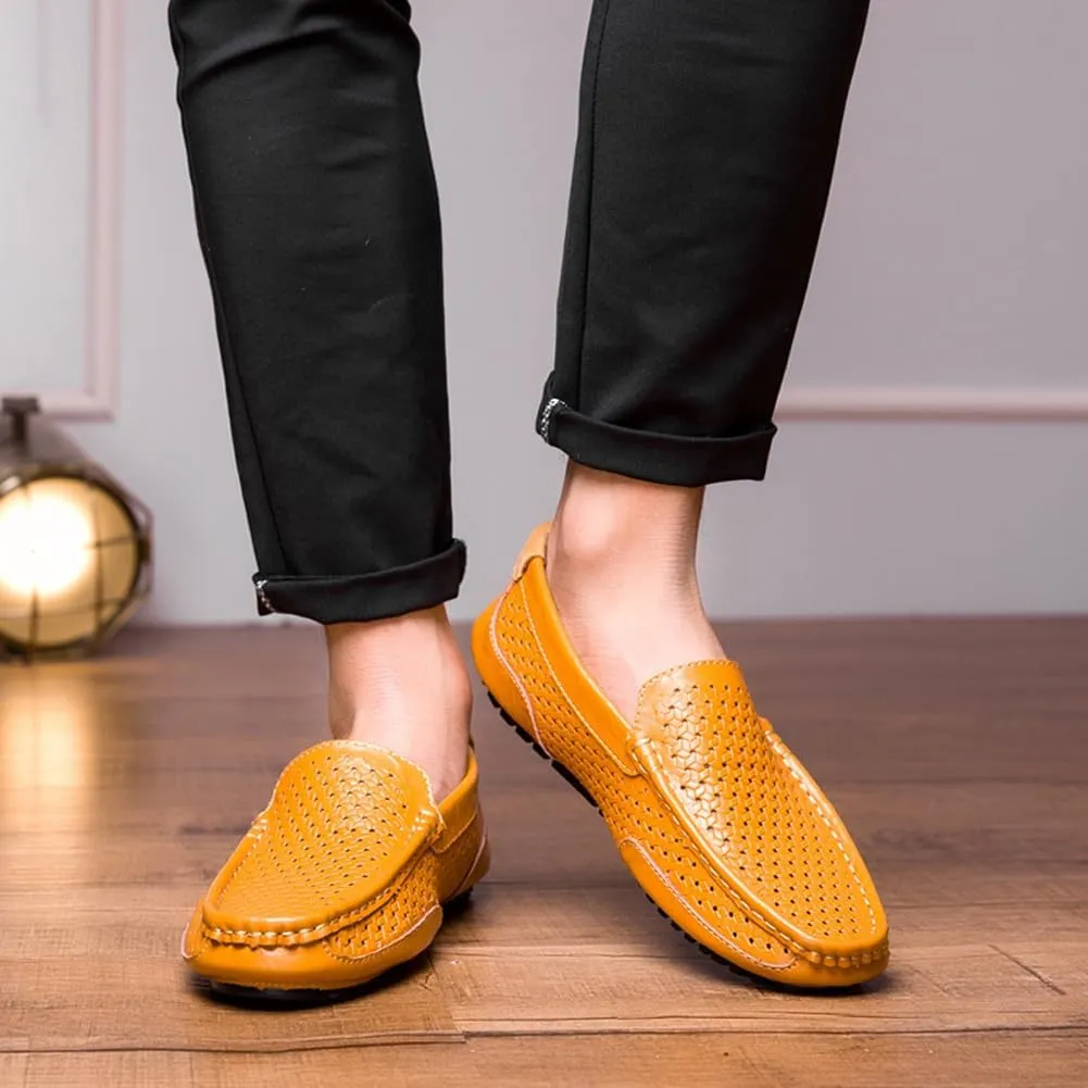 Men's Casual Genuine Leather Penny Loafer Flats Slip On Soft Walking Driving Shoes