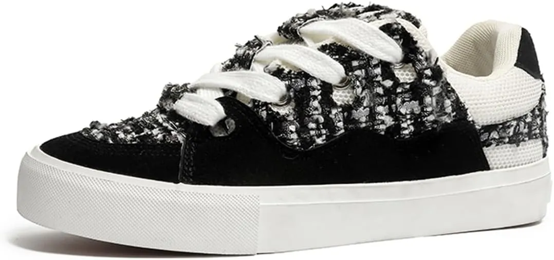 Men's Casual Low Top Sneakers Women Lace-Up Walking Flats Fashion Colorblock Skateboard Shoes