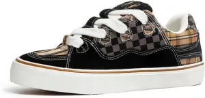Men's Casual Low Top Sneakers Women Lace-Up Walking Flats Fashion Colorblock Skateboard Shoes