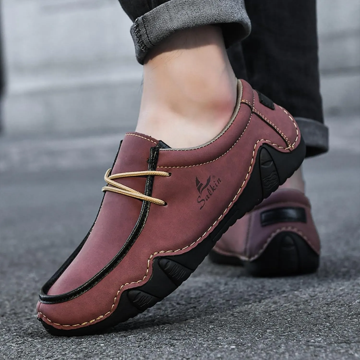 Men's Casual Wide Loafers Comfort Round Toe Slip On Faux Leather Walking Shoes Sofft Lightweight Moccasin Boat Shoes for House Outdoor Driving Travel