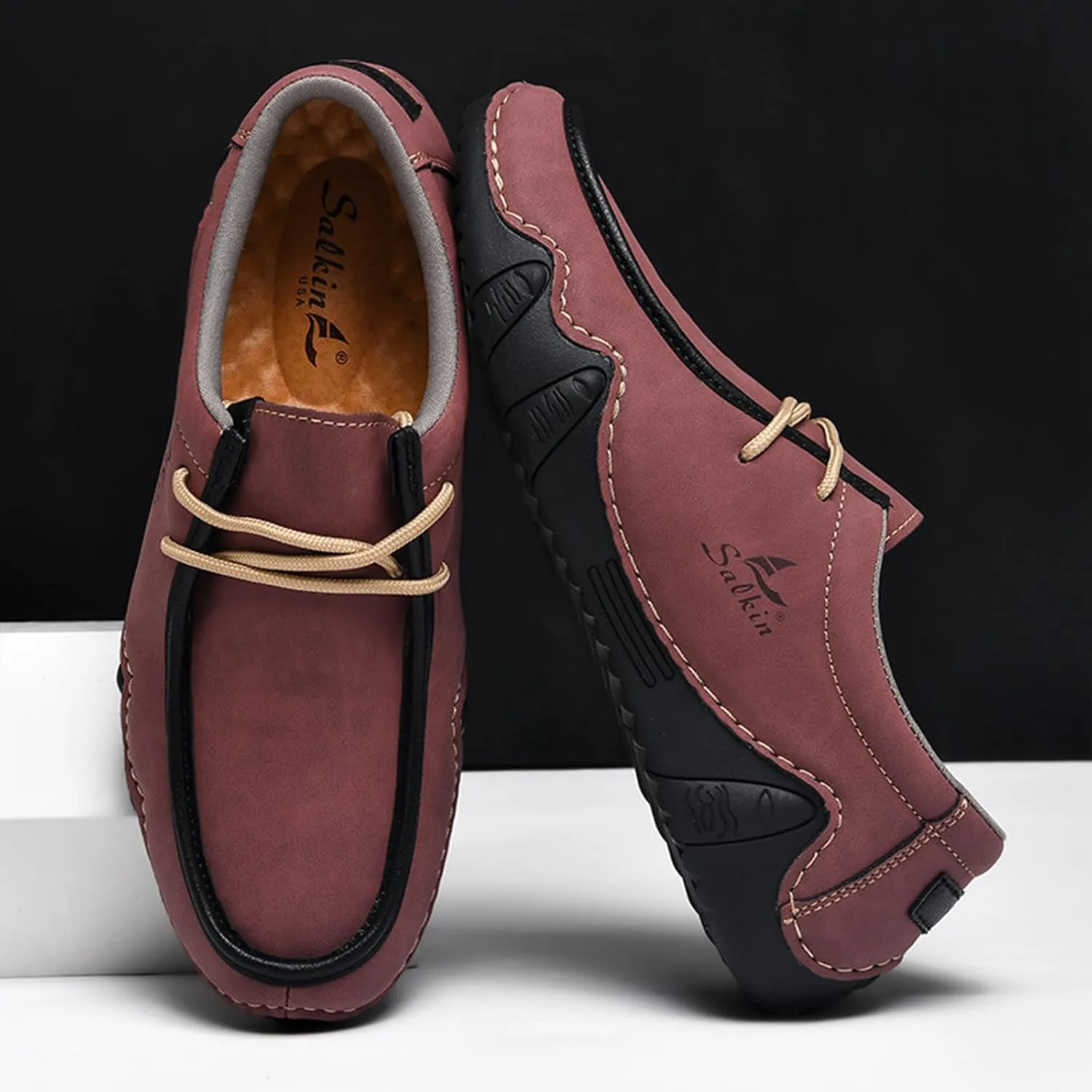 Men's Casual Wide Loafers Comfort Round Toe Slip On Faux Leather Walking Shoes Sofft Lightweight Moccasin Boat Shoes for House Outdoor Driving Travel