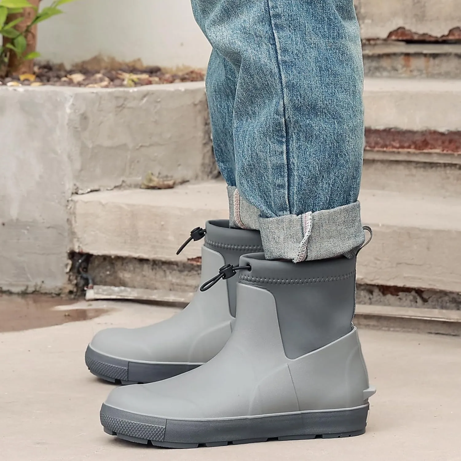 Men's Deck Boots,Ankle Rubber Rain boots Waterproof Anti-Slip Waterproof Shoes, Fishing Boating Boots Water Work Shoes for Men