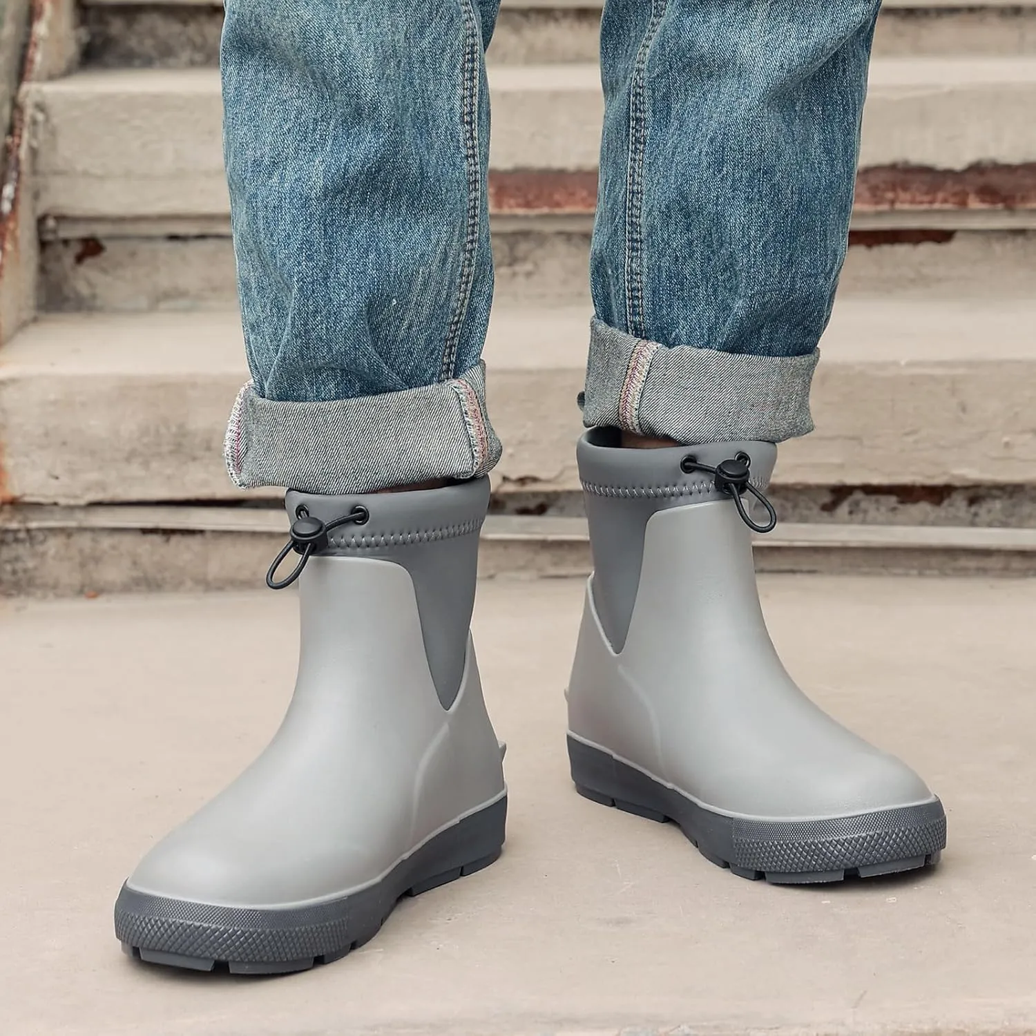 Men's Deck Boots,Ankle Rubber Rain boots Waterproof Anti-Slip Waterproof Shoes, Fishing Boating Boots Water Work Shoes for Men