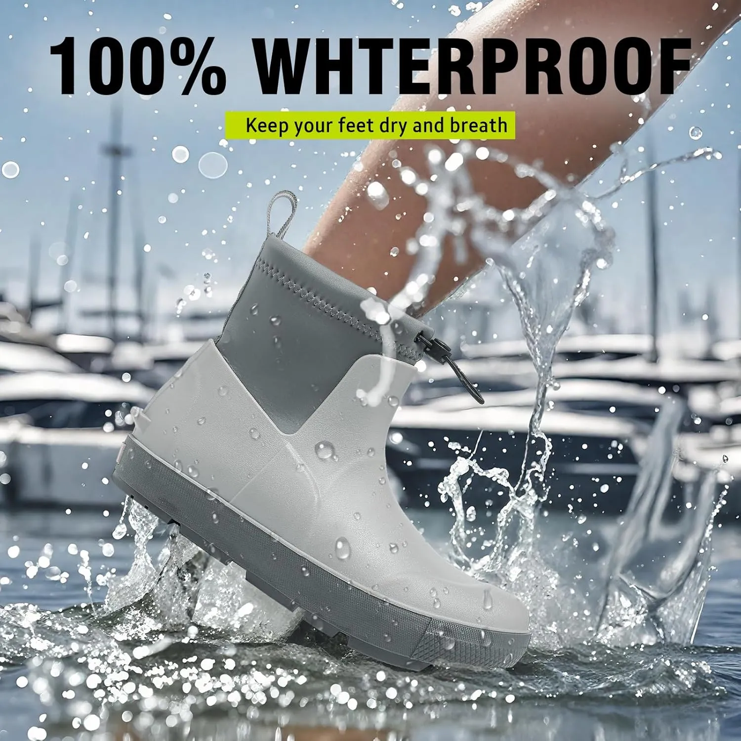 Men's Deck Boots,Ankle Rubber Rain boots Waterproof Anti-Slip Waterproof Shoes, Fishing Boating Boots Water Work Shoes for Men