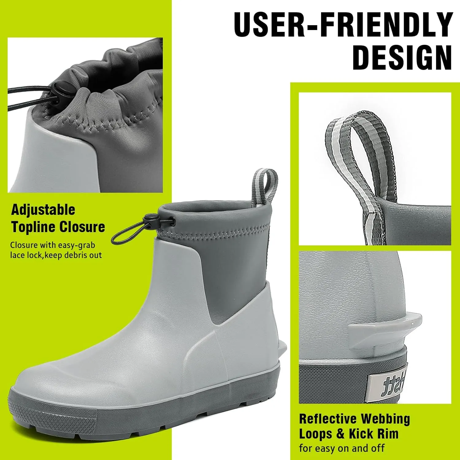 Men's Deck Boots,Ankle Rubber Rain boots Waterproof Anti-Slip Waterproof Shoes, Fishing Boating Boots Water Work Shoes for Men