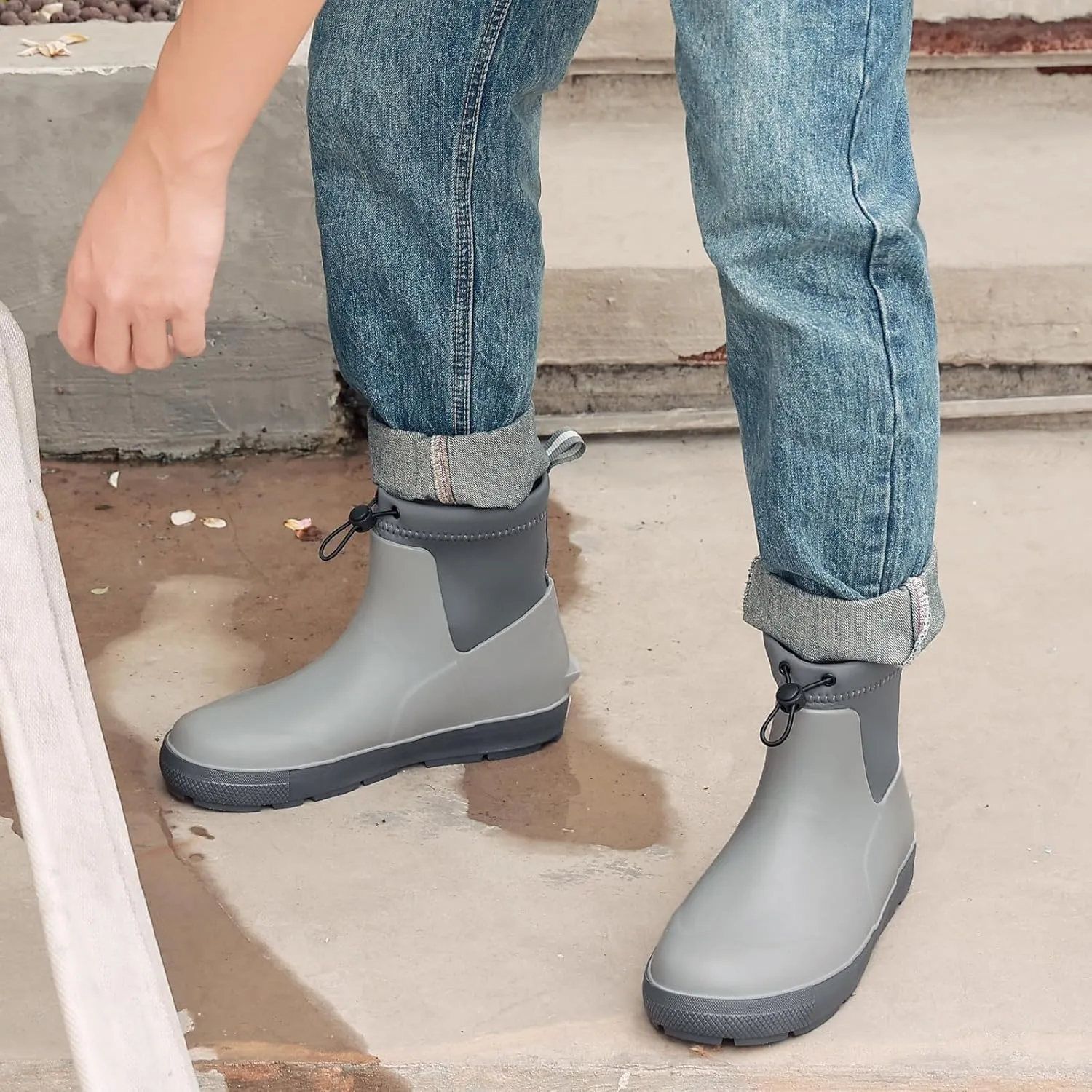 Men's Deck Boots,Ankle Rubber Rain boots Waterproof Anti-Slip Waterproof Shoes, Fishing Boating Boots Water Work Shoes for Men