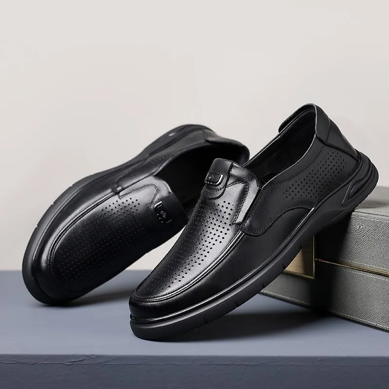 Men's Formal Business Leather Slip-On Shoes Men Office Wedding Comfortable Modern Mesh Loafers