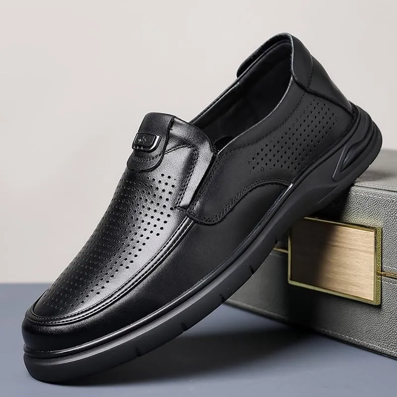 Men's Formal Business Leather Slip-On Shoes Men Office Wedding Comfortable Modern Mesh Loafers