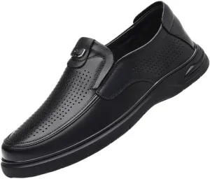 Men's Formal Business Leather Slip-On Shoes Men Office Wedding Comfortable Modern Mesh Loafers