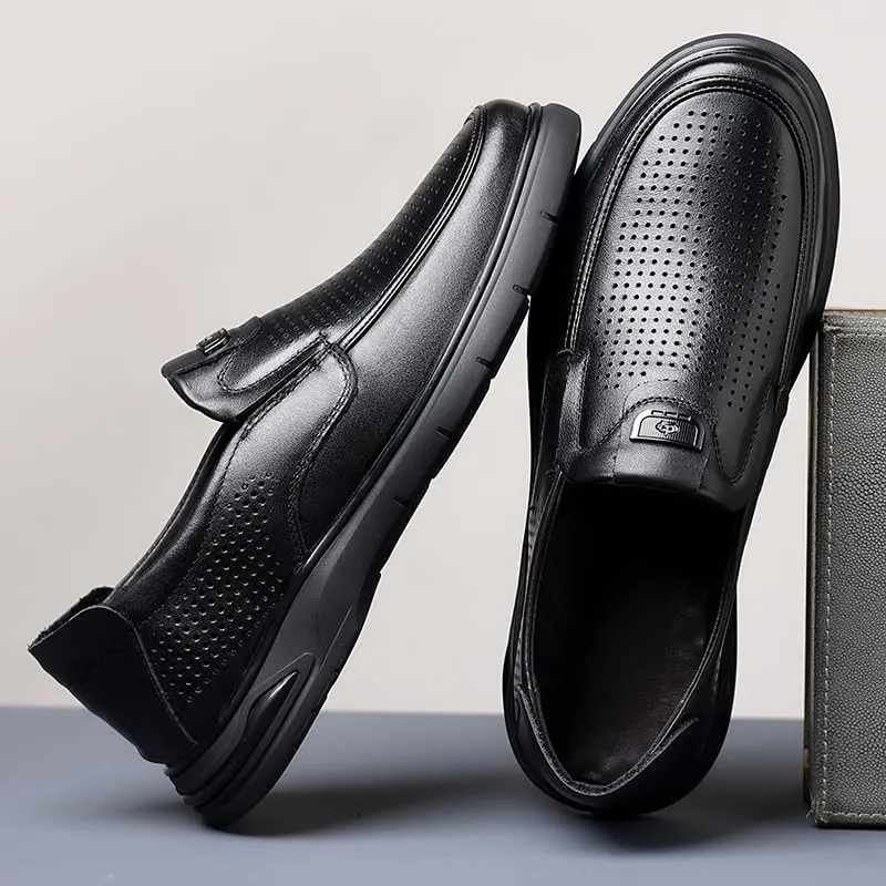 Men's Formal Business Leather Slip-On Shoes Men Office Wedding Comfortable Modern Mesh Loafers